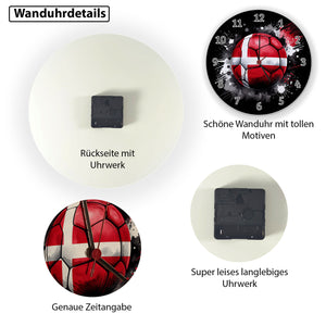 Fußball Dänemark Flagge Wanduhr