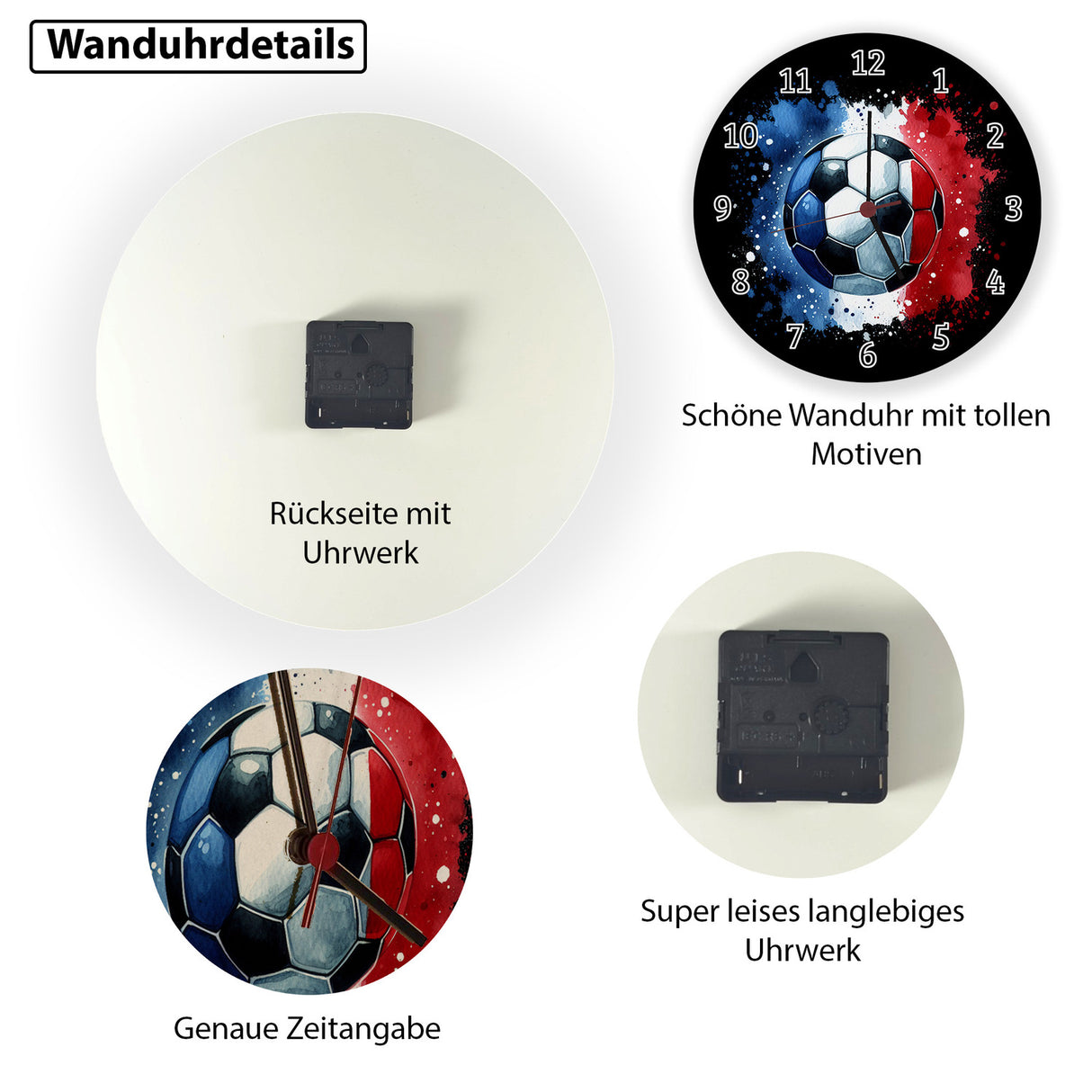 Fußball Frankreich Flagge Wanduhr