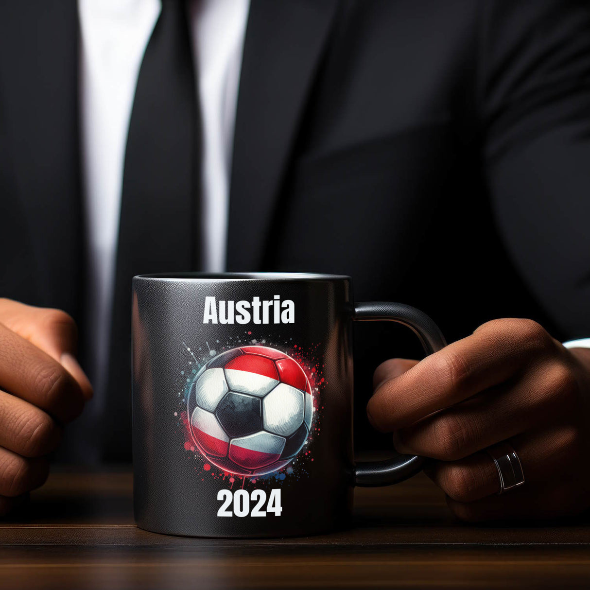 Fußball Österreich Flagge Tasse in Schwarz