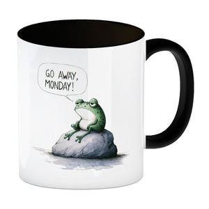 Griesgrämiger Frosch Kaffeebecher mit Spruch Go away, Monday!