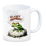 Mürrischer Frosch auf Stein Kaffeebecher mit Spruch Go away, Monday!