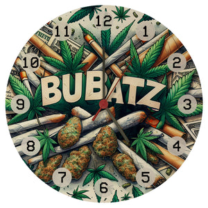 Marihuana Kiffer Wanduhr mit Spruch Bubatz