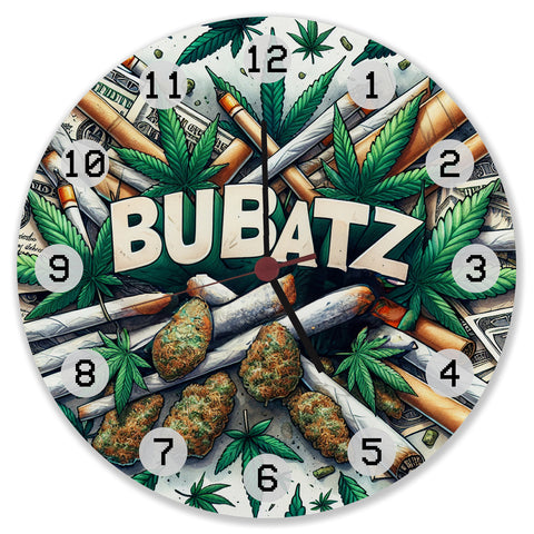 Marihuana Kiffer Wanduhr mit Spruch Bubatz