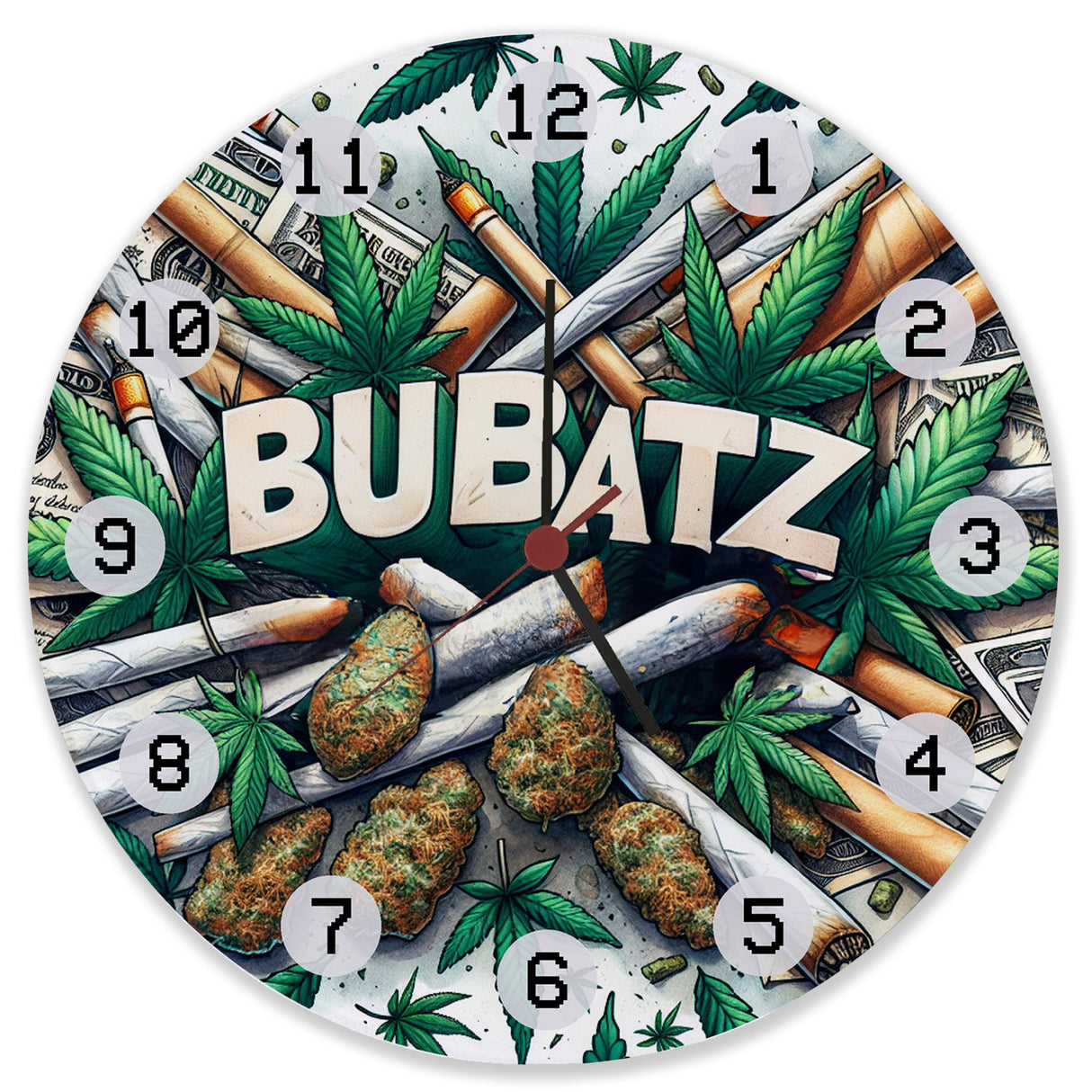 Marihuana Kiffer Wanduhr mit Spruch Bubatz