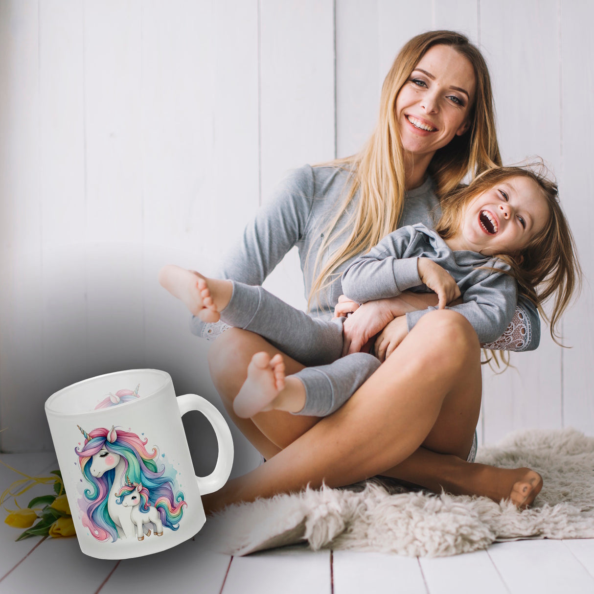Einhorn-Mama mit Kind Kaffeebecher