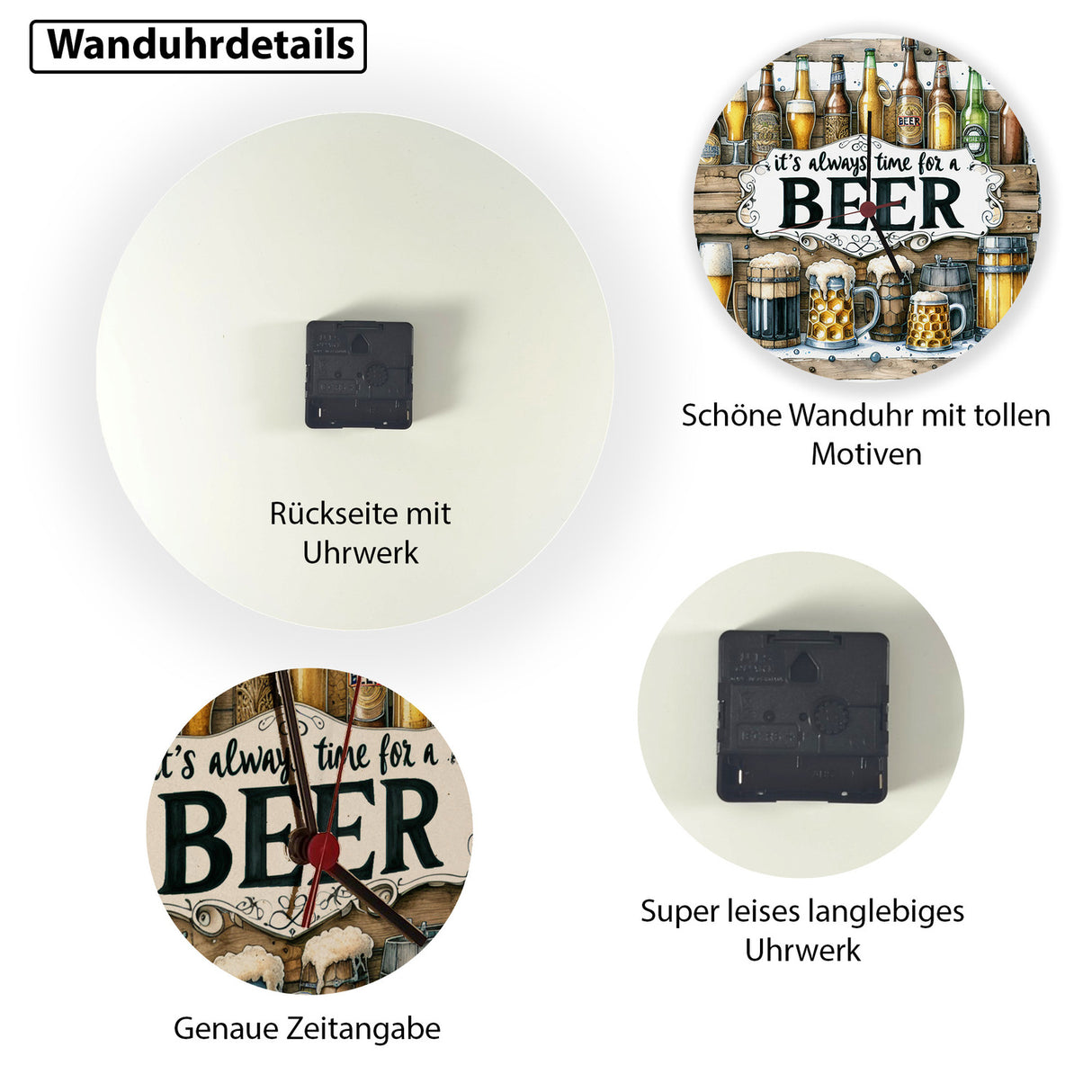 Bier Wanduhr mit Spruch It's always time for a Beer