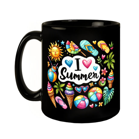 Endlich Sommer Tasse in Schwarz mit Spruch I love Summer