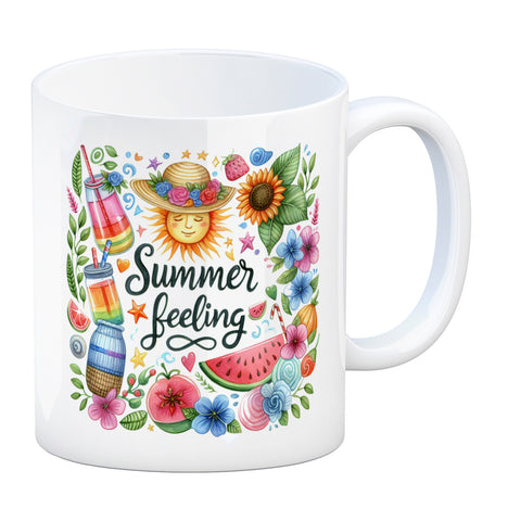 Sonne und Sommer Kaffeebecher mit Spruch Summer feeling