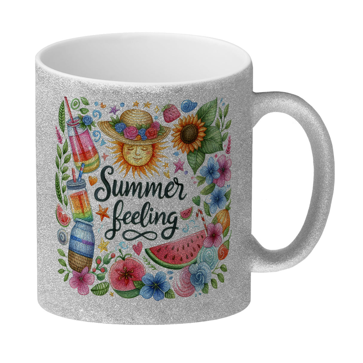 Sonne und Sommer Kaffeebecher mit Spruch Summer feeling