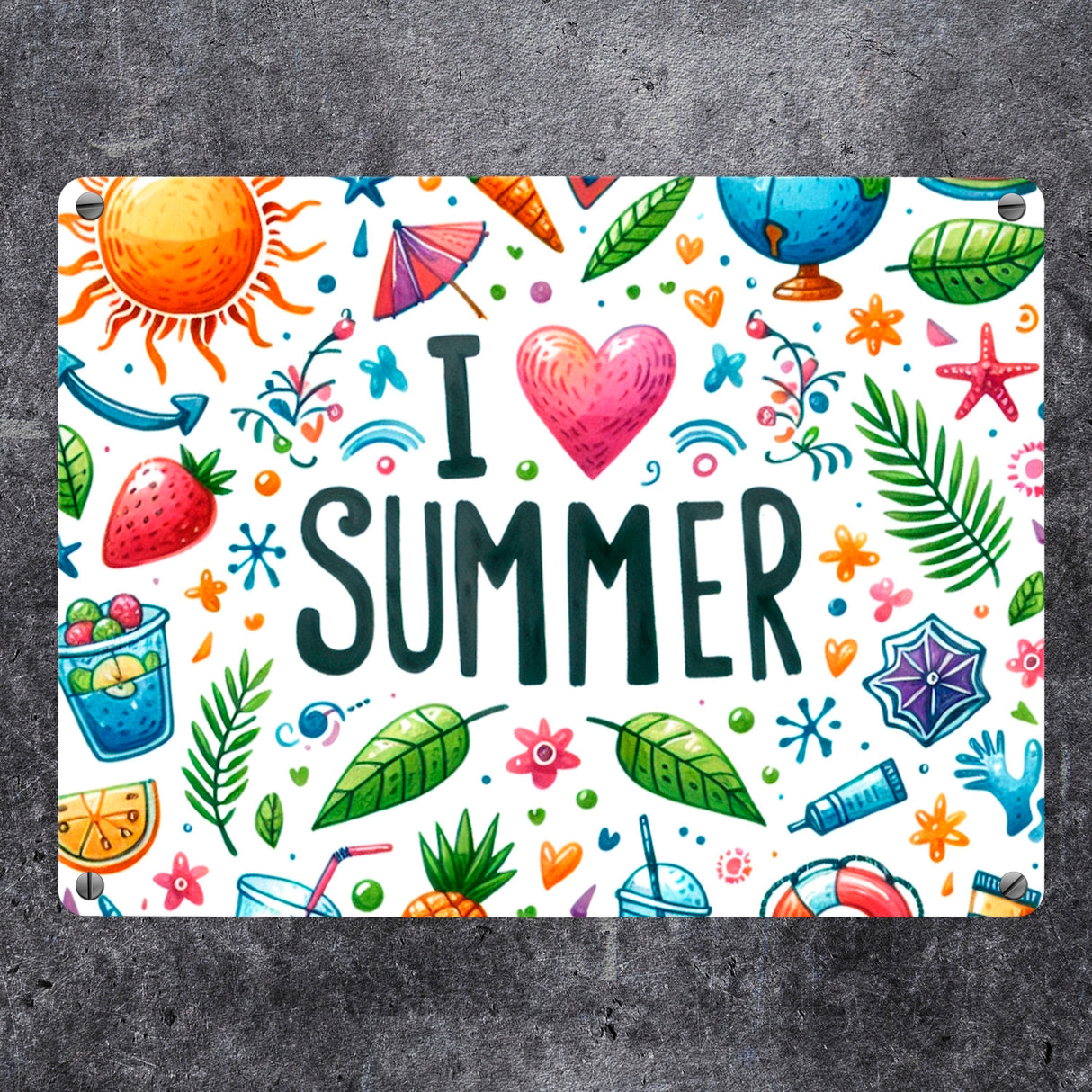 Sommer Metallschild in 15x20 cm mit Spruch I love summer