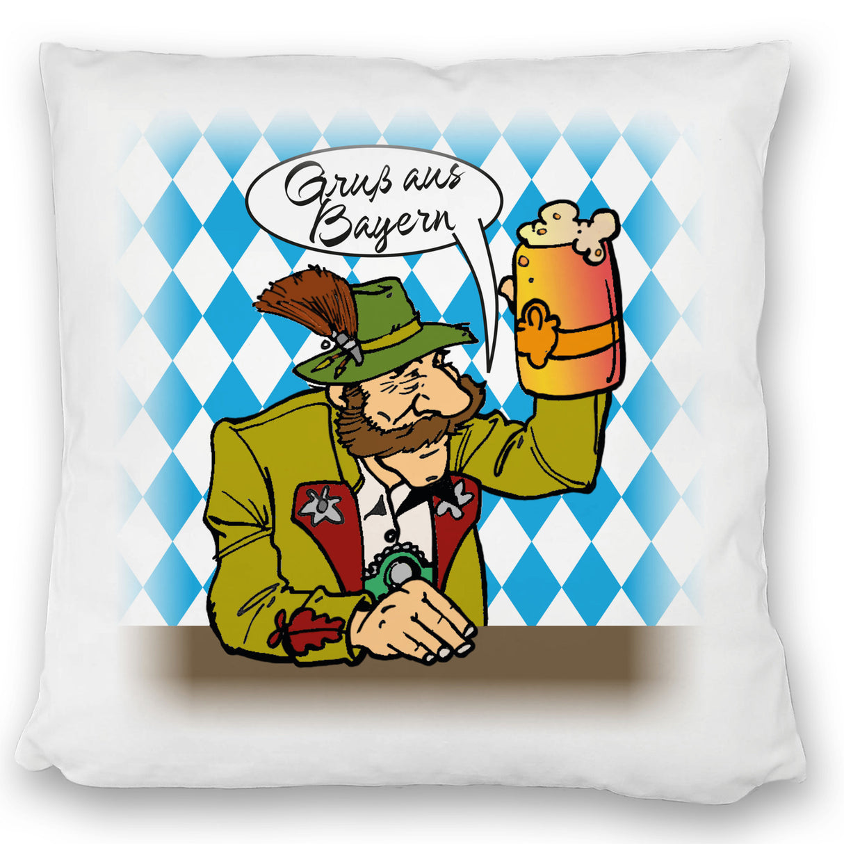 Bayer mit Maß Bier Kissen mit Spruch Gruß aus Bayern