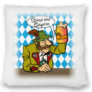 Bayer mit Maß Bier Kissen mit Spruch Gruß aus Bayern