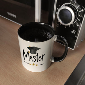 Master bestanden Kaffeebecher mit Masterhut