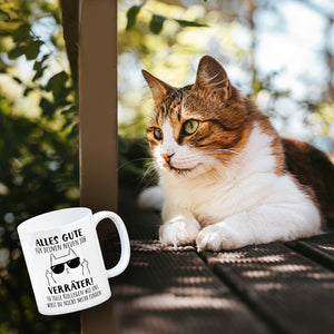 Katze mit Mittelfinger Kaffeebecher mit Spruch Viel Erfolg du Verräter