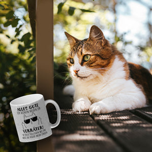 Katze mit Mittelfinger Kaffeebecher mit Spruch Viel Erfolg du Verräter