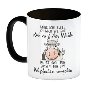 Kuh Kaffeebecher mit Spruch Von Vollpfosten umgeben wie eine Kuh