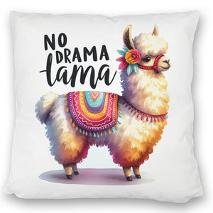 Alpaka mit bunter Satteldecke Kissen mit Spruch No Drama Lama