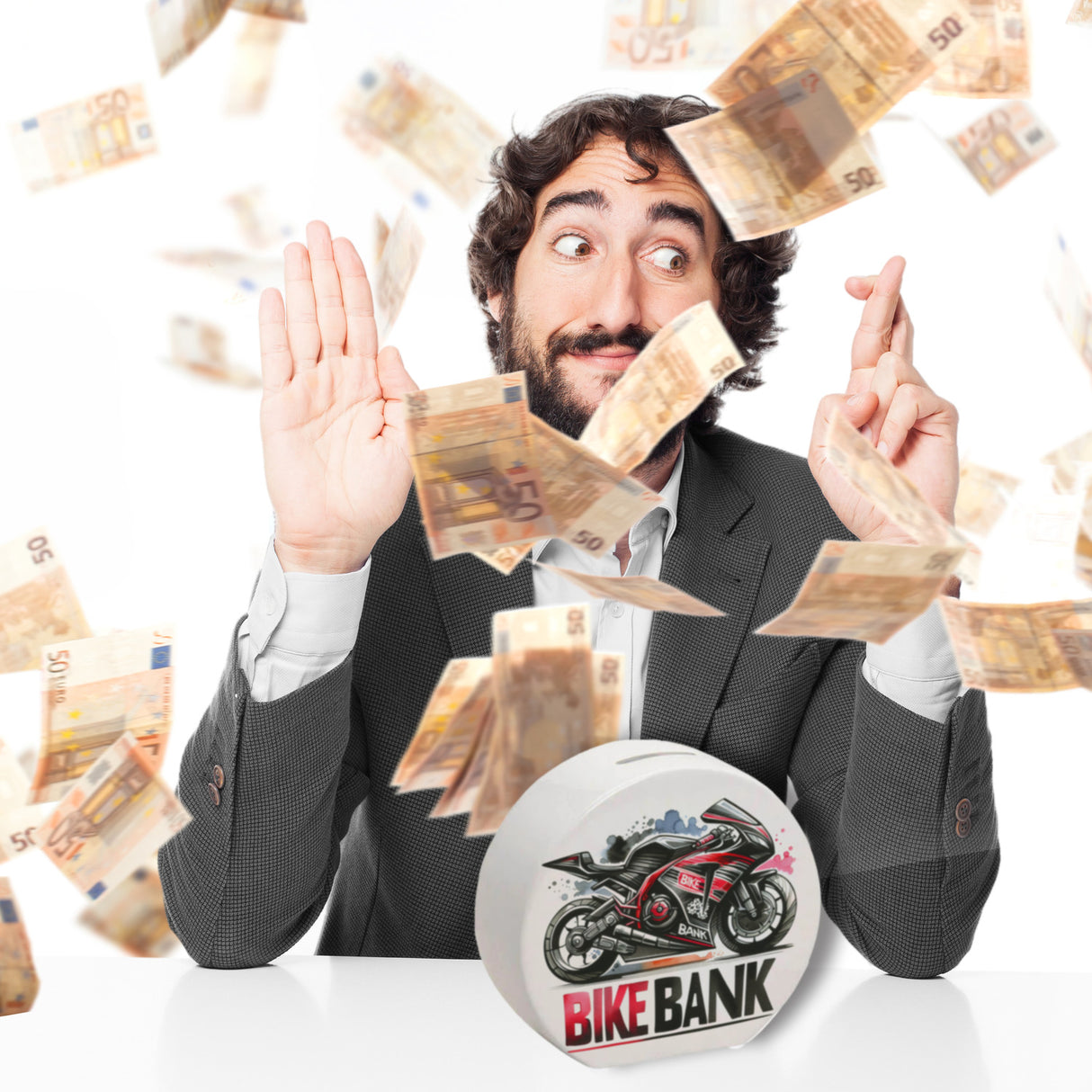 Rennmotorrad Spardose mit Spruch Bike Bank