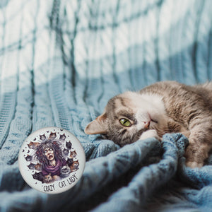 Katzenfrau Magnet rund mit Spruch Crazy Cat Lady