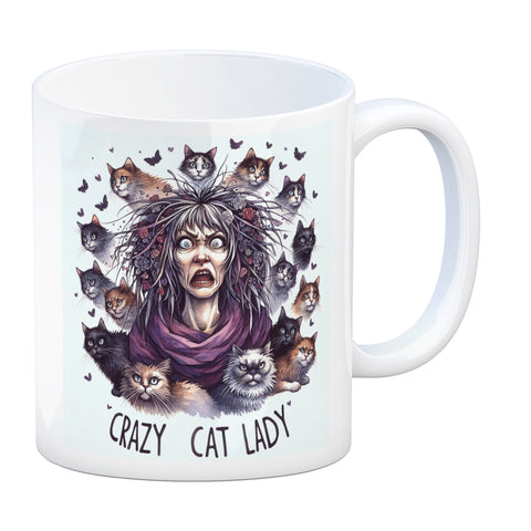 Katzenfrau Kaffeebecher mit Spruch Crazy Cat Lady