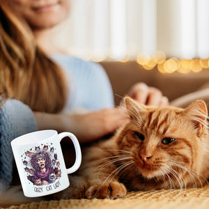 Katzenfrau Kaffeebecher mit Spruch Crazy Cat Lady