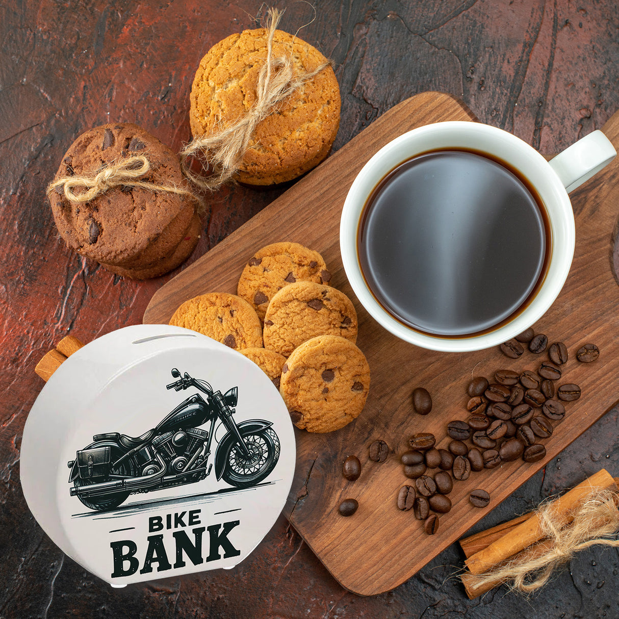 Cruiser Motorrad Spardose mit Spruch Bike Bank