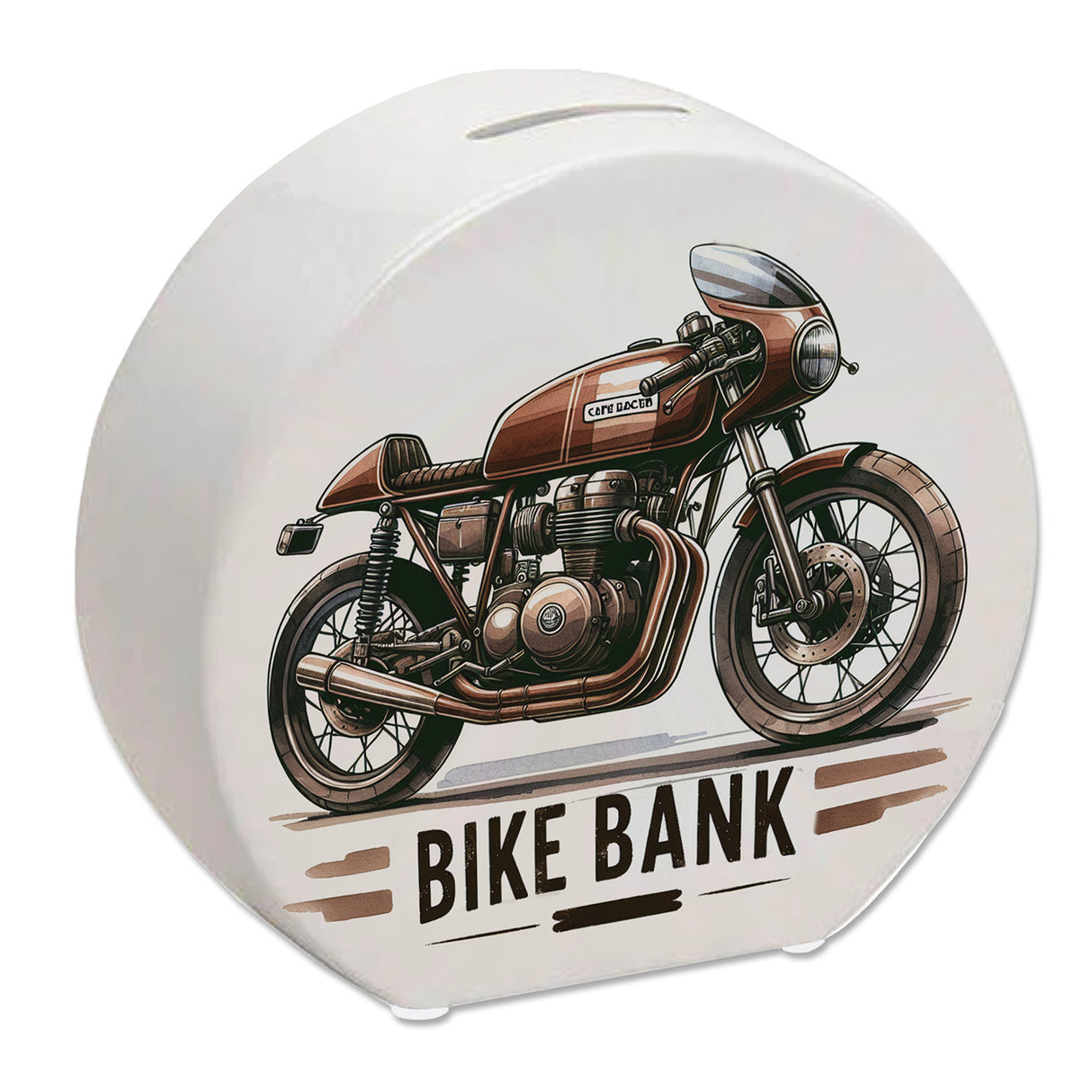 Cafe Racer Motorrad Spardose mit Spruch Bike Bank