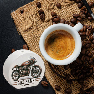 Cafe Racer Motorrad Spardose mit Spruch Bike Bank