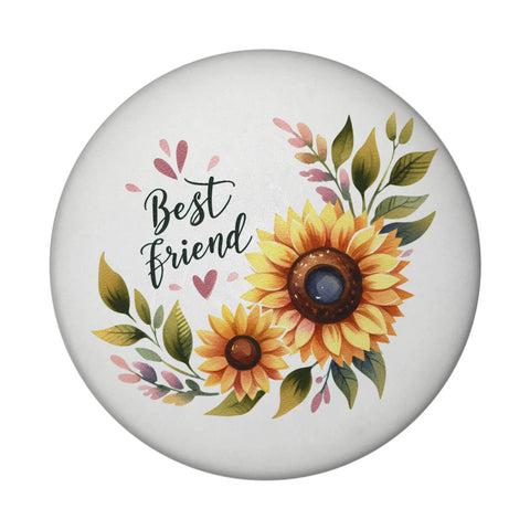 Beste Freundin Sonnenblume Magnet rund mit Spruch Best friend