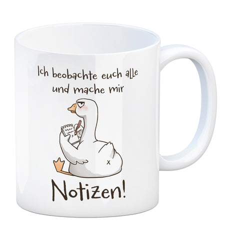 Gilbert die Gans Kaffeebecher mit Spruch Ich mache mir Notizen