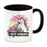 Einhorn kotzt Regenbogen Kaffeebecher mit Spruch I hate Humans