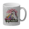 Einhorn kotzt Regenbogen Kaffeebecher mit Spruch I hate Humans