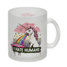 Einhorn kotzt Regenbogen Kaffeebecher mit Spruch I hate Humans