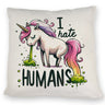 Kotzendes Einhorn Kissen mit Spruch I hate Humans