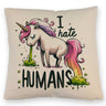 Kotzendes Einhorn Kissen mit Spruch I hate Humans