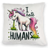 Kotzendes Einhorn Kissen mit Spruch I hate Humans