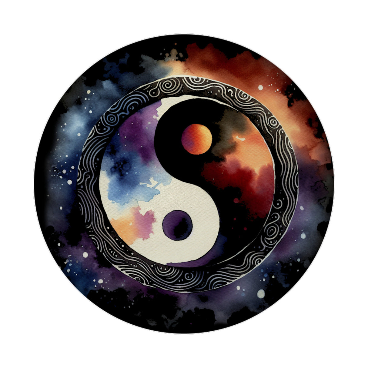 Yin und Yang Aquarell Magnet rund