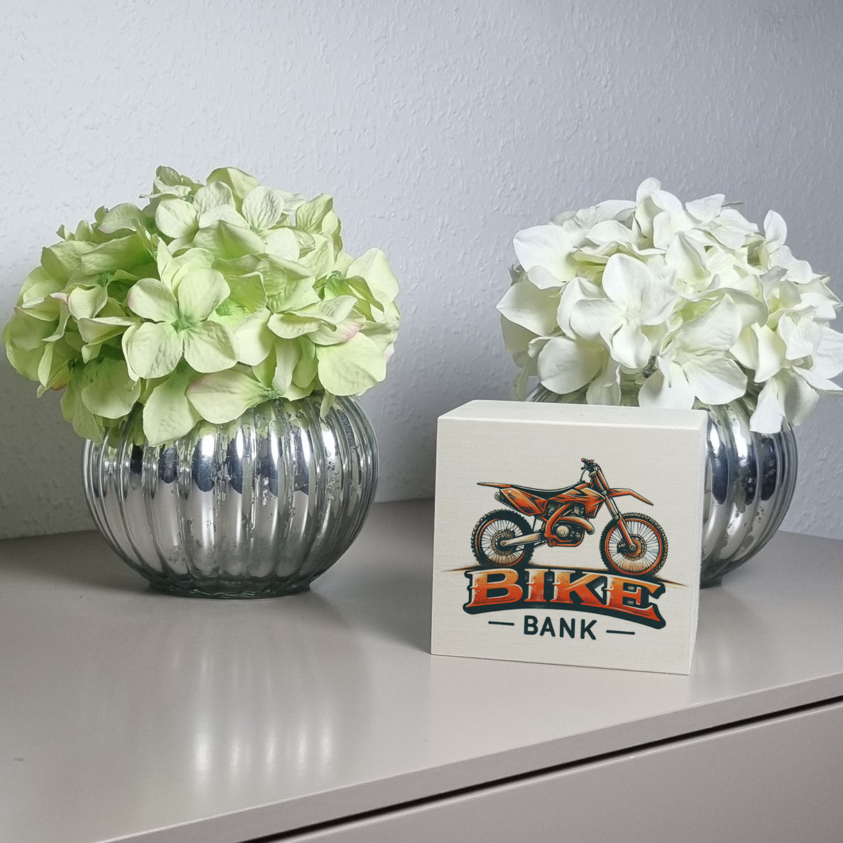 Motocross-Motorrad Spardose mit Spruch Bike Bank