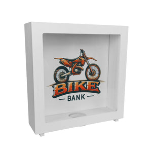 Motocross-Motorrad Spardose mit Spruch Bike Bank