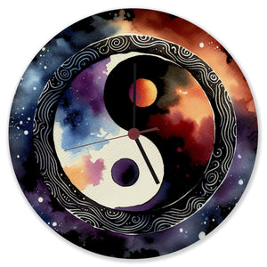 Yin und Yang Aquarell Wanduhr