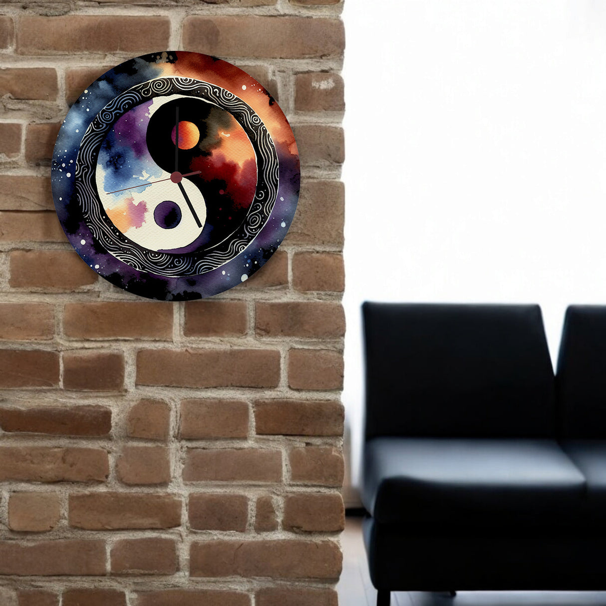 Yin und Yang Aquarell Wanduhr