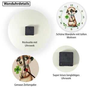 Erdmännchen mit Kleeblatt Wanduhr