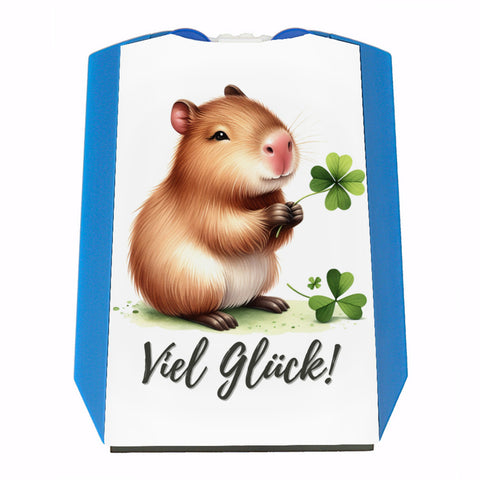 Capybara mit Kleeblatt Parkscheibe mit Spruch Viel Glück