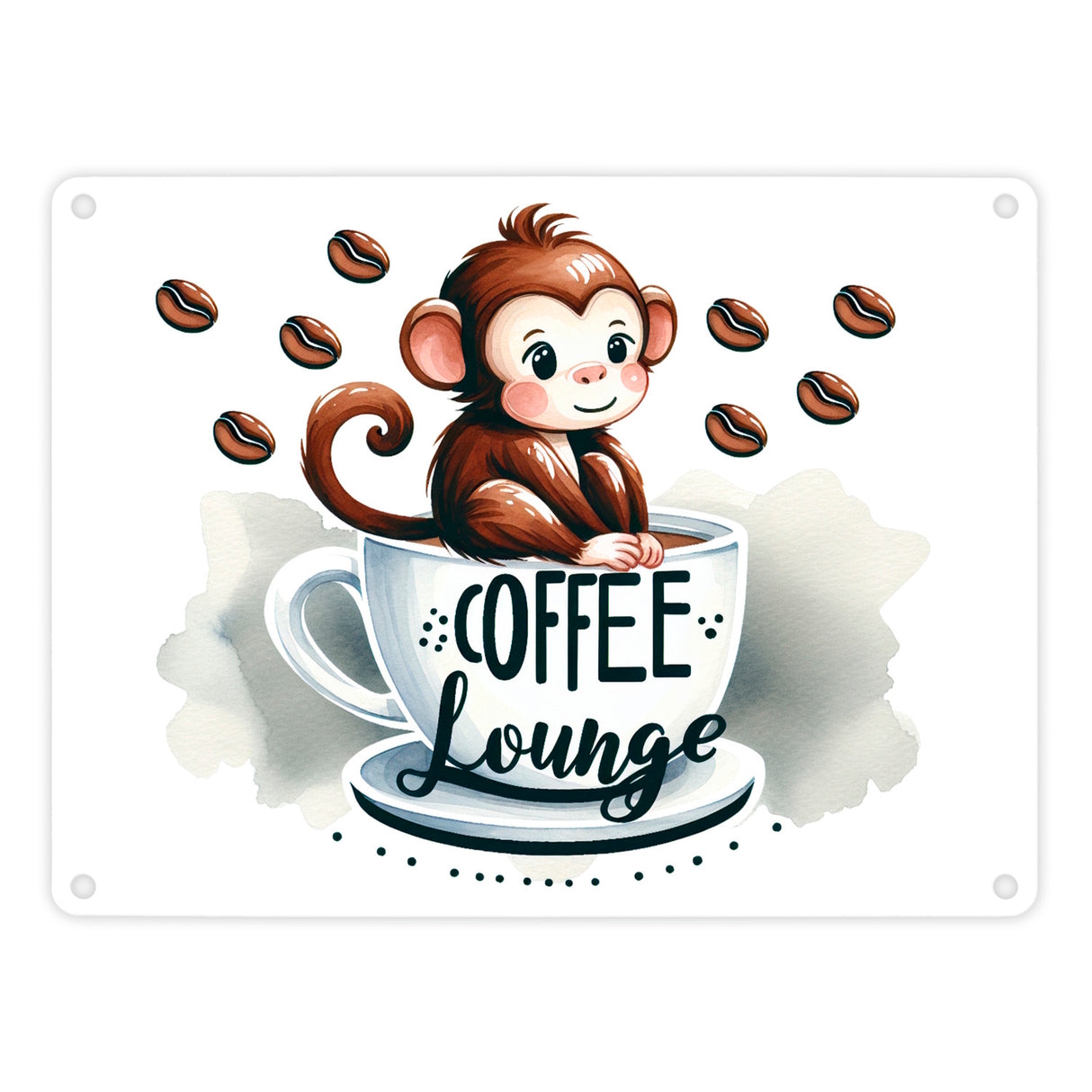 Coffee Lounge mit niedlichem Affen Metallschild in 15x20 cm