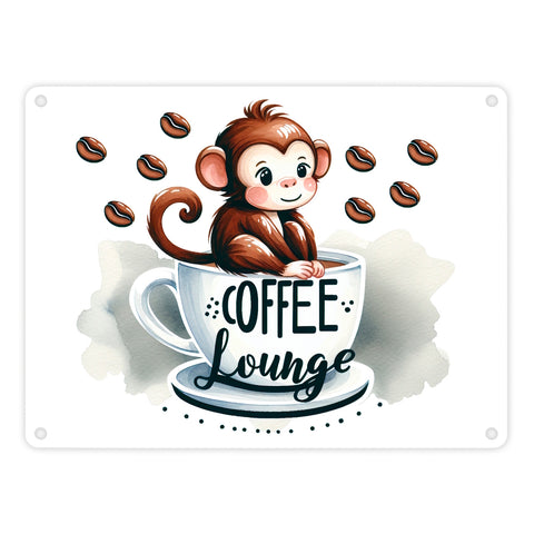 Coffee Lounge mit niedlichem Affen Metallschild in 15x20 cm