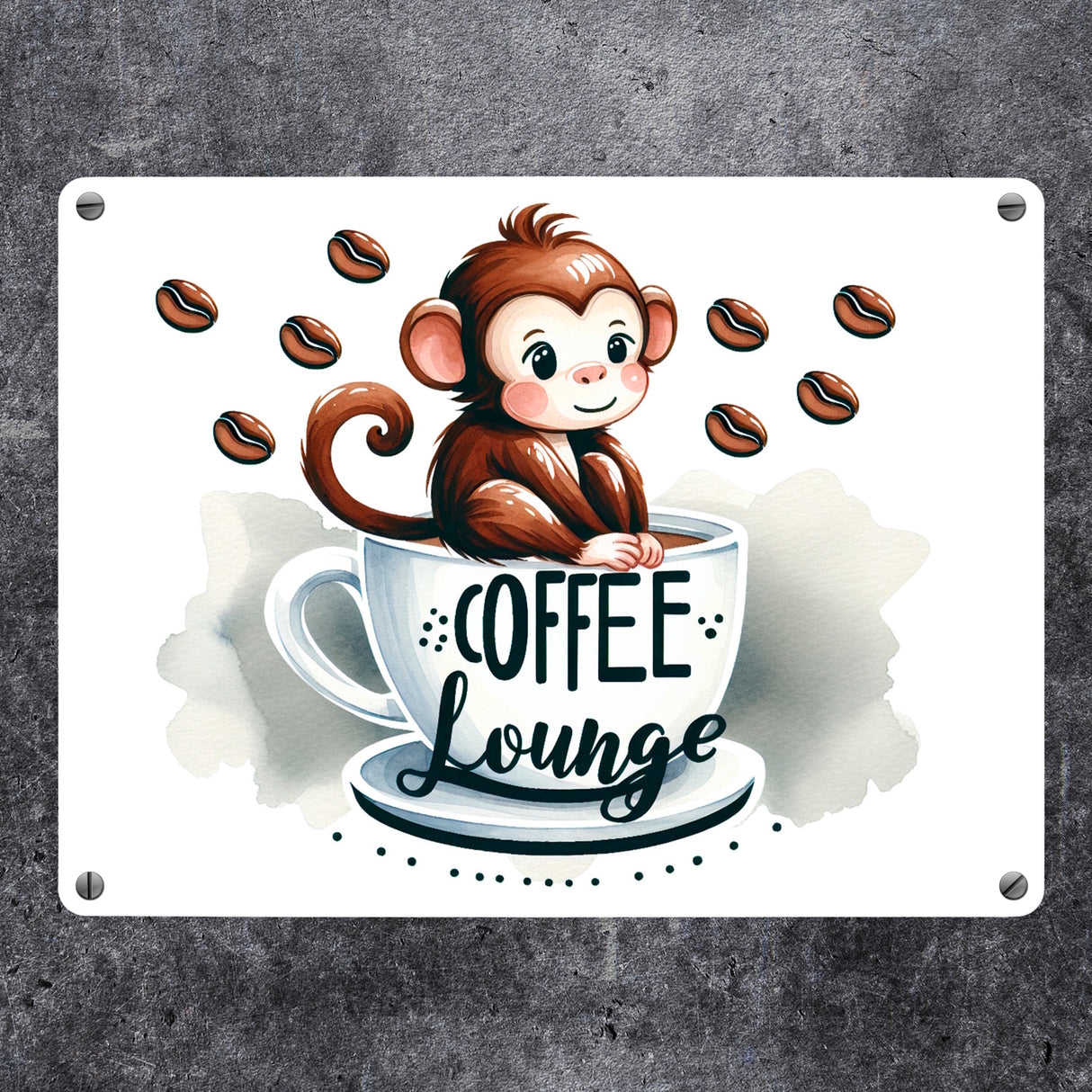 Coffee Lounge mit niedlichem Affen Metallschild in 15x20 cm