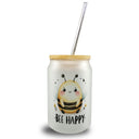 Biene Bee Happy Trinkglas mit Bambusdeckel