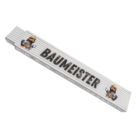Biber Bauarbeiter Meterstab aus Holz mit Spruch Baumeister