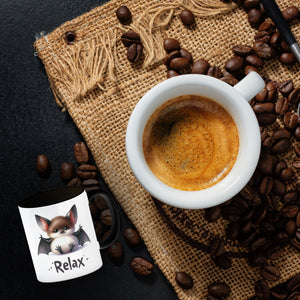 Baby Fledermaus Kaffeebecher mit Spruch Relax
