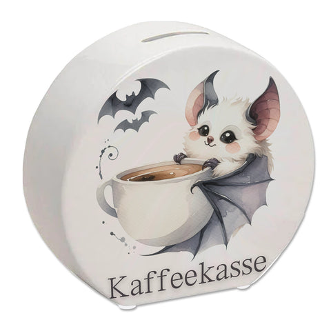 niedliche Fledermaus mit Kaffeetasse Spardose mit Spruch Kaffeekasse